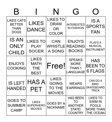 GET TO KNOW EACH OTHER Bingo Card