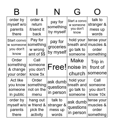 Mary Clare Exposure Bingo Card