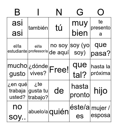 Coffee Break Español Bingo Card