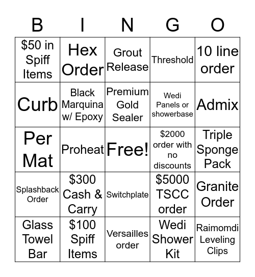 Tile Shop Bingo Card
