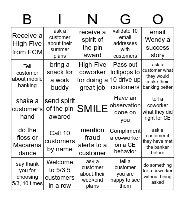 CE Bingo Card