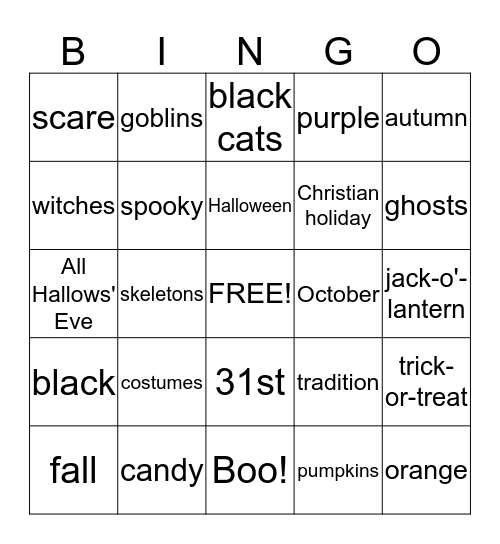 Time for some Halloween fun! Bingo Card