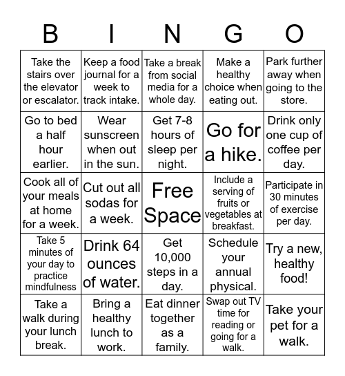 BWELL CHALLENGE Bingo Card