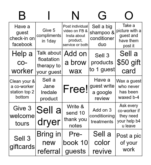 Clark Salon & Spa Service Providers Bingo Card