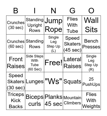 Total Body Bingo Card