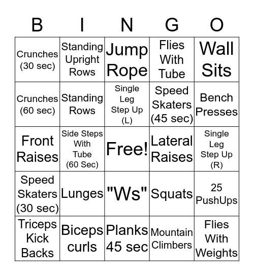Total Body Bingo Card