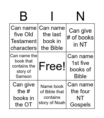 Bible Bingo Card