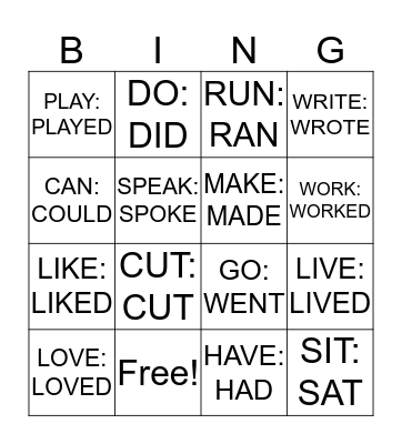 VERBS BINGO Card