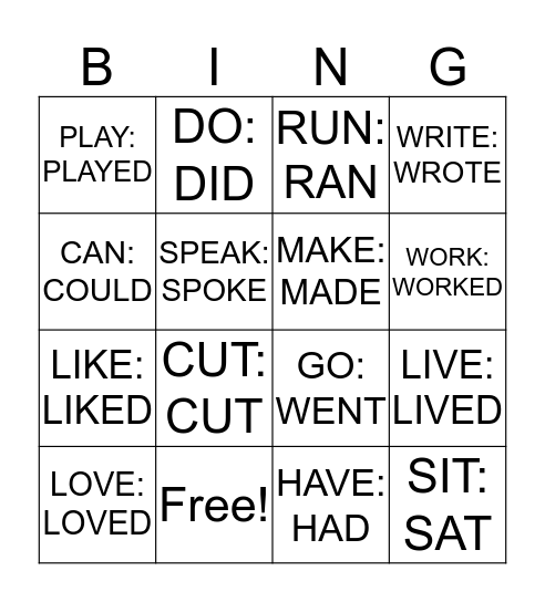 VERBS BINGO Card