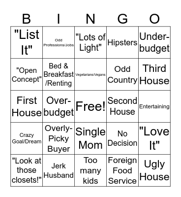 HGTV - BINGO Card