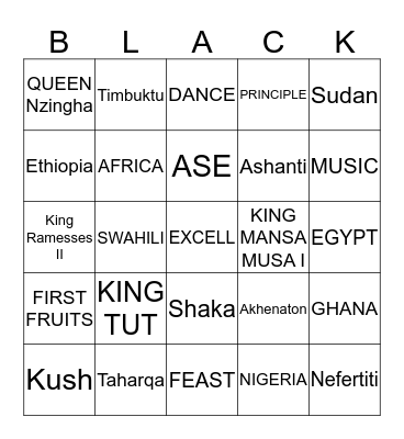 Sankofa  African Kings and Queens Bingo Card