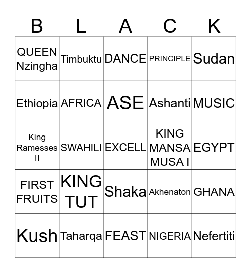 Sankofa  African Kings and Queens Bingo Card