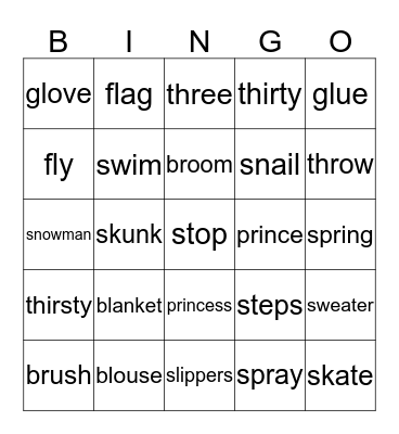 Consonant Blends Bingo Card