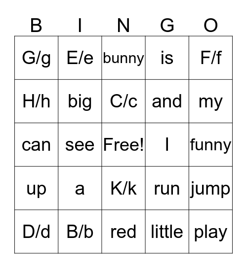 sight words Bingo Card