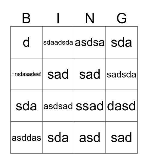 sadas Bingo Card