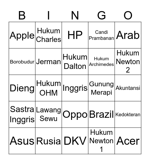 Ainun Bingo Card