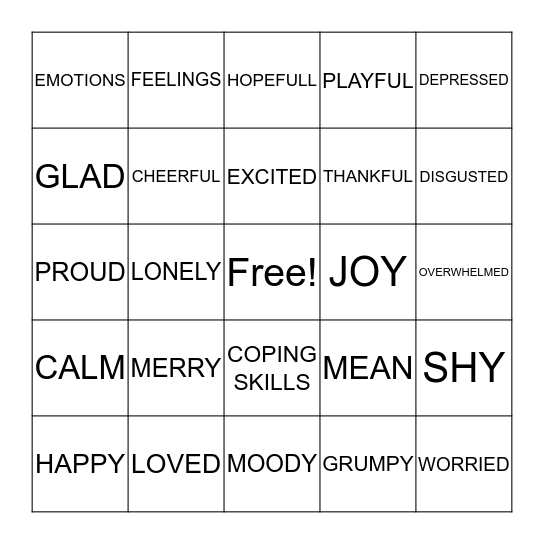 EMOTIONAL BINGO Card