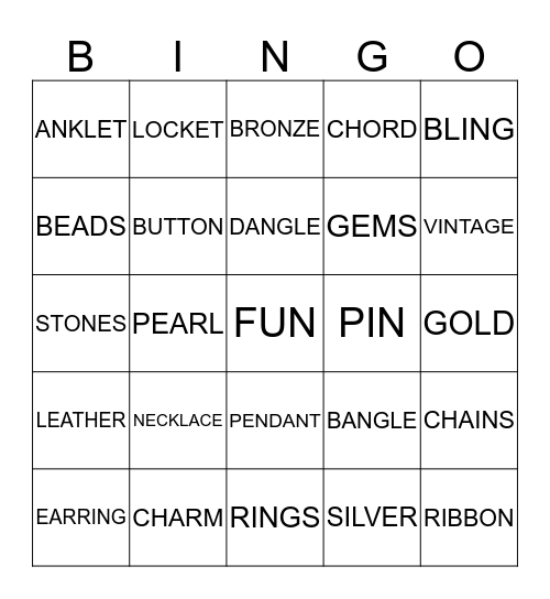 Paparazzi jewelry bingo Card