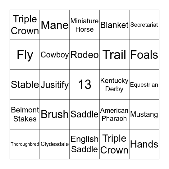 Horses Bingo Card