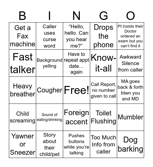 Radiology Scheduling Bingo Card