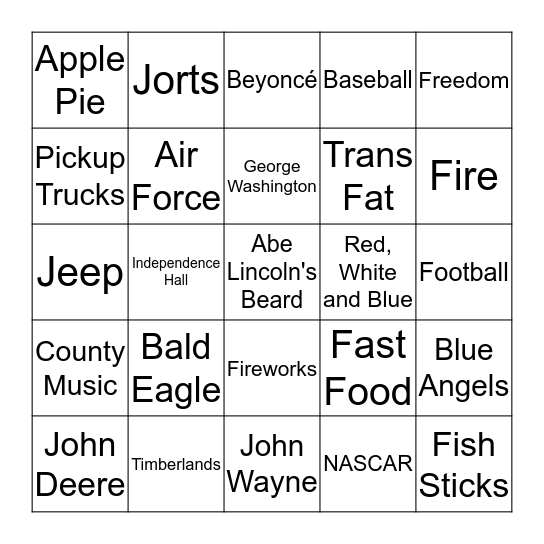 American Things Bingo Card