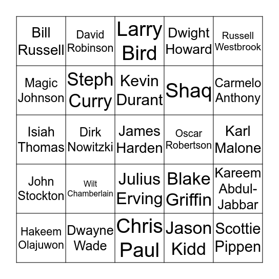 Basketball Stars Bingo Card