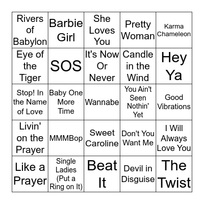 Catchy Songs Bingo Card