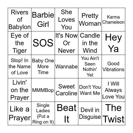 Catchy Songs Bingo Card