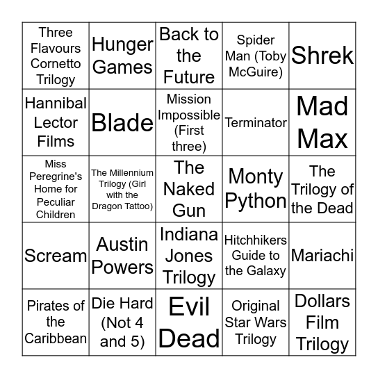 Trilogy's Bingo Card