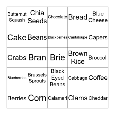 Foods Beginning with B or C Bingo Card