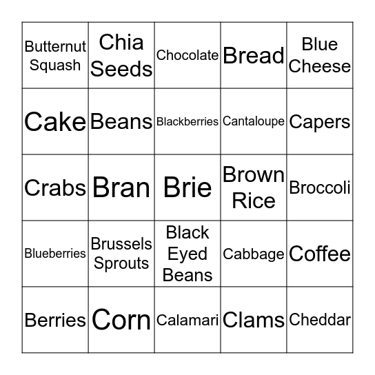 Foods Beginning with B or C Bingo Card