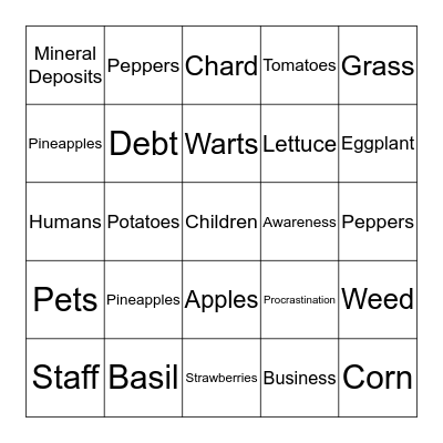Grow Grow Grow Bingo Card