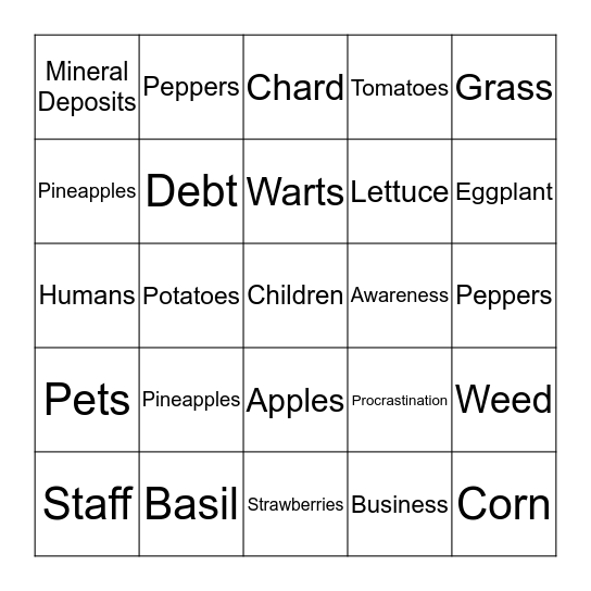 Grow Grow Grow Bingo Card