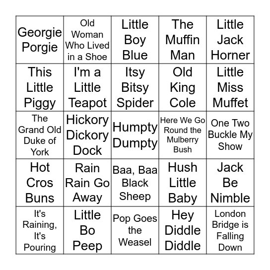 Nursery Rhymes Bingo Card