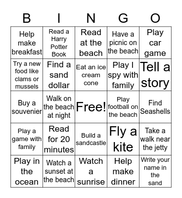 Ocean Shores Bingo Card