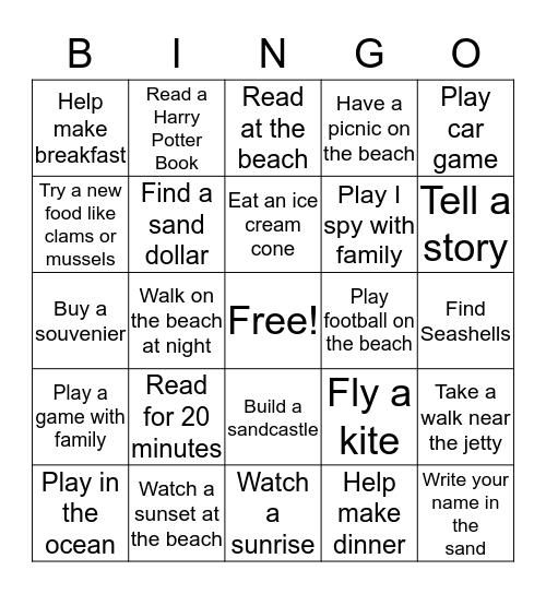 Ocean Shores Bingo Card