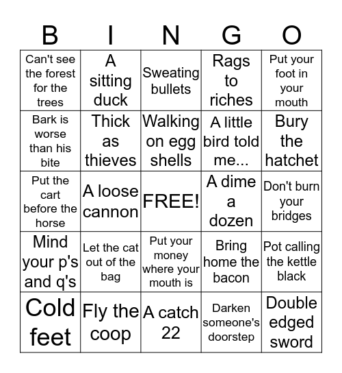 Idiom Bingo Card