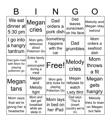 LEE FAMILY BINGO Card