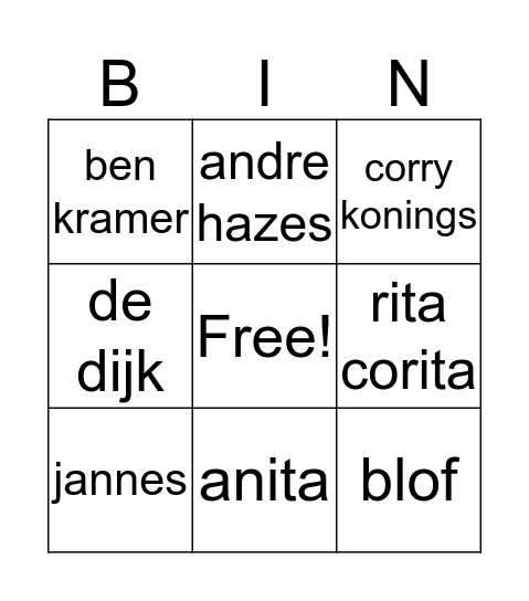 hollandse hits bingo Card