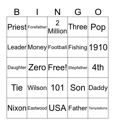 CCHA Father's/Men Celebration Bingo Card