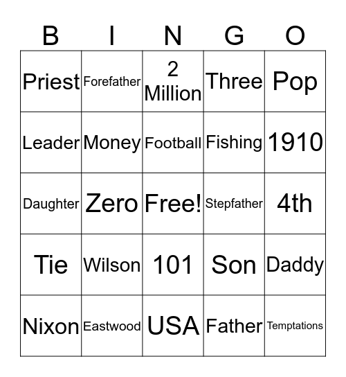 CCHA Father's/Men Celebration Bingo Card