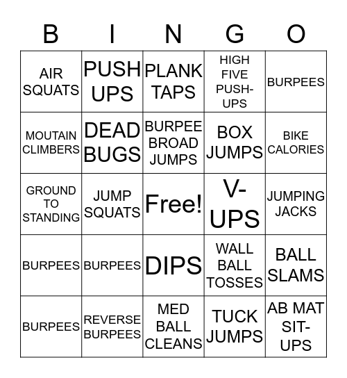 BURPEE BINGO Card