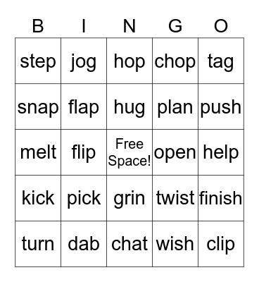 Past Tense Bingo Card