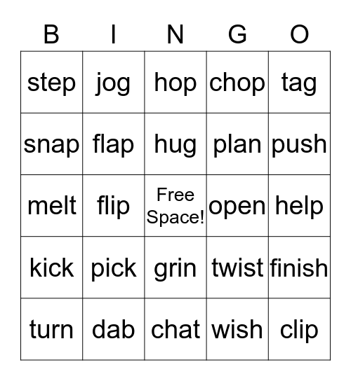 Past Tense Bingo Card