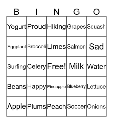 Healthy Me Bingo Card