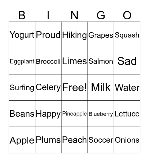 Healthy Me Bingo Card