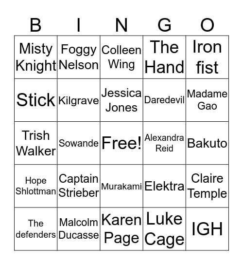 F.L.O.A.B. The Defenders July 2018 Bingo Card