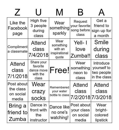 SUPER STAR GYMNASTICS Bingo Card