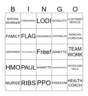 Blue Shield 4th of July BINGO Card