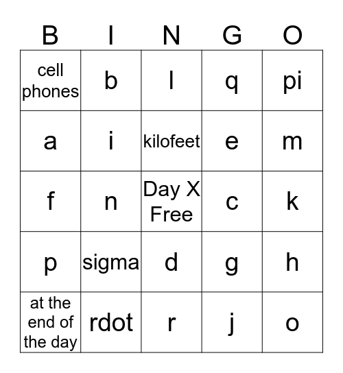 Untitled Bingo Card